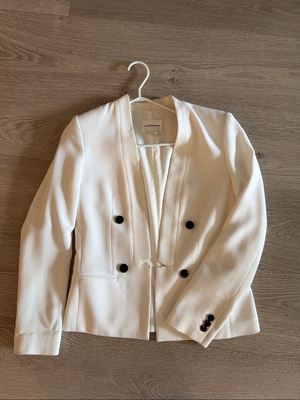 Club Monaco Cream Double-Breasted Blazer with Black Buttons